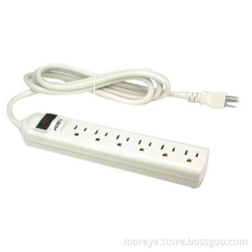 Power strip of American standard, with 6 socket outlets, extension cord, overload protection